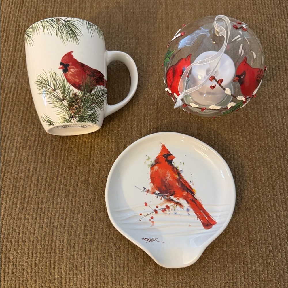 Cardinal Mug, Ornament, and Dean Crouser spoon rest